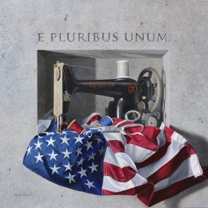 Mending-the-flag-28.25-x-25.25-inches-oil-on-panel