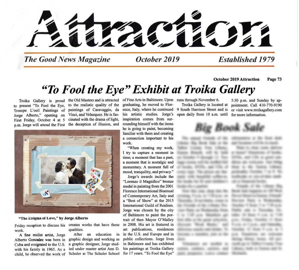Magazine article about Jorge Alberto's art exhibit opening.